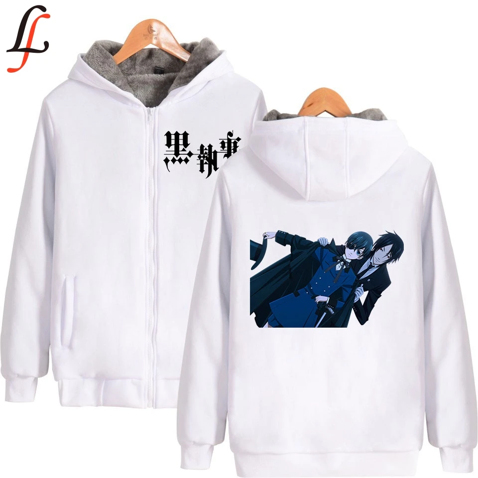 Аниме для костюма черного дьякона печати толстовки на молнии с капюшоном женские