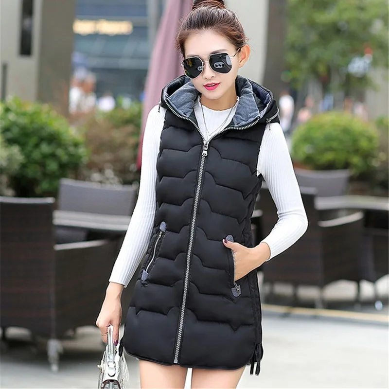 2018 Autumn winter cotton vest jacket womens Thicken Hooded tops Plus size Slim students parkas female Waistcoat Outerwear N221 | Женская