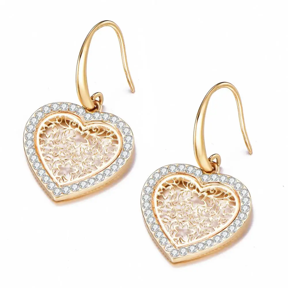 Gold Hollow Flower Heart Dangle Earrings Copper Gold Color CZ Crystal Earring For Women Gift Trendy Fashion Jewelry Wholesale
Gold Hollow Flower Heart Dangle Earrings Copper Gold Color CZ Crystal Earring For Women Gift Trendy Fashion Jewelry Wholesale