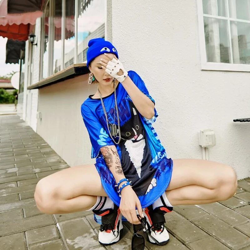 2019 Street Costumes Blue Black Cat Fashion Hip Hop Punk Style Women's Loose Print Long T-Shirt Women's Short Sleeve T-Shirt
2019 Street Costumes Blue Black Cat Fashion Hip Hop Punk Style Women's Loose Print Long T-Shirt Women's Short Sleeve T-Shirt