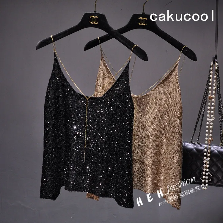 Cakucool Summer Knit Camis Women Khaki Sequined Backless V neck Gold Chain Tank Sexy Casual Basic Top Camisole Spaghetti Female
Cakucool Summer Knit Camis Women Khaki Sequined Backless V neck Gold Chain Tank Sexy Casual Basic Top Camisole Spaghetti Female