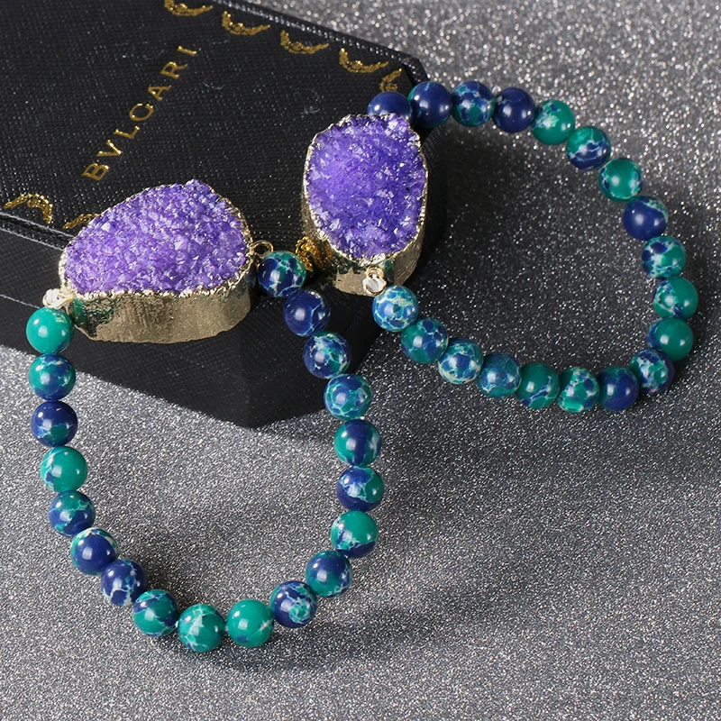 5PCS Blue Green Natural Stone Bracelets for Women Irregular Crystal Druzy With Imperial Jaspers Bead Bracelet Sea Sediment Charm
5PCS Blue Green Natural Stone Bracelets for Women Irregular Crystal Druzy With Imperial Jaspers Bead Bracelet Sea Sediment Charm