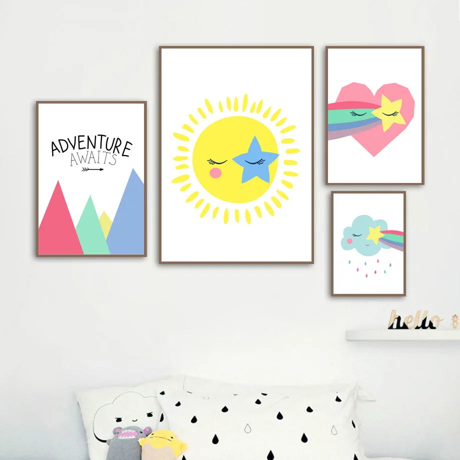 Colorful Mountain Moon Star Sun Cloud Wall Art Canvas Painting Nordic Posters And Prints Wall Pictures For Kids Room Bedroom
Colorful Mountain Moon Star Sun Cloud Wall Art Canvas Painting Nordic Posters And Prints Wall Pictures For Kids Room Bedroom