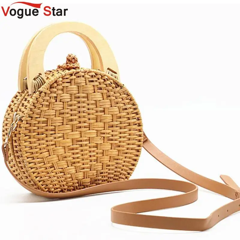 

2022 Woman fashion Wooden Handle Rattan Knit Bag Camel white New Straw Bag Shoulder Messenger bag L150