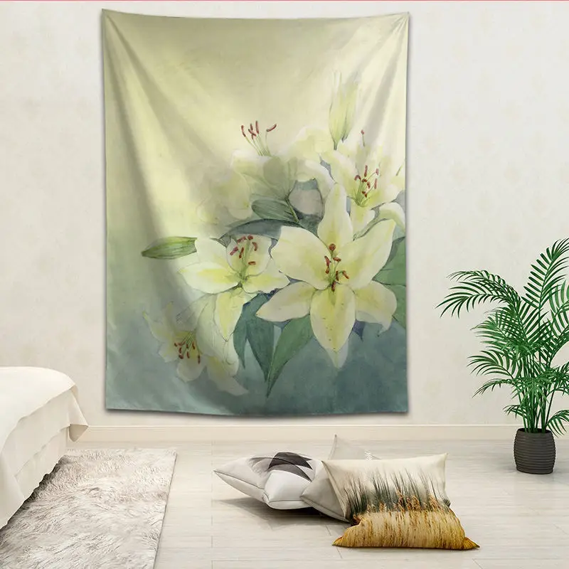 Lily wall decor tapestry layout room painting background wall decoration bedcloth tapestries custom logo
Lily wall decor tapestry layout room painting background wall decoration bedcloth tapestries custom logo