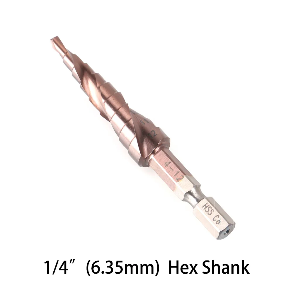 4-12mm Step Drill Bit Spiral-Shaped 1/4" 6.35mm Hex Shank HSS Flute Hole Cutter Tool For Metalworking
4-12mm Step Drill Bit Spiral-Shaped 1/4" 6.35mm Hex Shank HSS Flute Hole Cutter Tool For Metalworking
