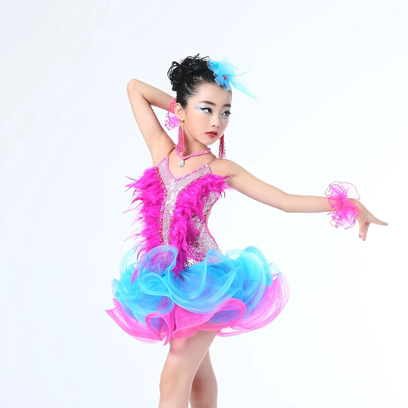Girls Jazz dancewear costume Kids Modern Latin Sequined Ballroom Party Dancing Dress Child tutu dress clothes For | Тематическая