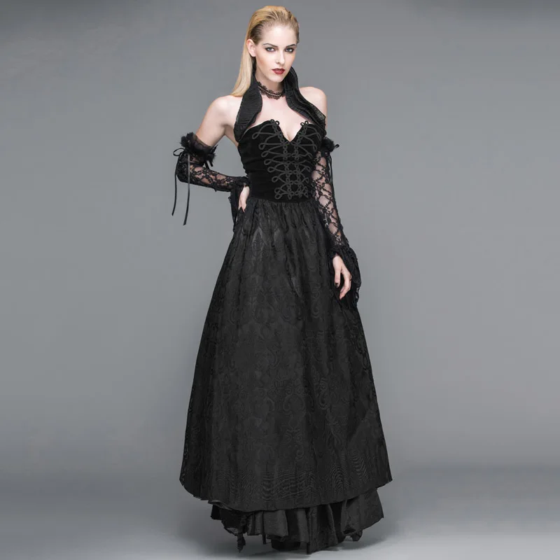 Devil Fashion Gothic Style Women Sexy Strapless Dress Steampunk Black Floral Pattern Lace Collar Dress Backless Long Dresses
Devil Fashion Gothic Style Women Sexy Strapless Dress Steampunk Black Floral Pattern Lace Collar Dress Backless Long Dresses