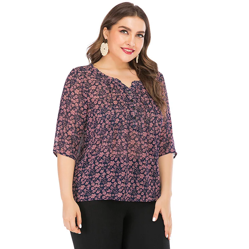 Floral Print Chiffon Shirt Plus Size V-neck Three Quarter Sleeve Irregular Plus Size Women Blouses and Tops TZ9116
Floral Print Chiffon Shirt Plus Size V-neck Three Quarter Sleeve Irregular Plus Size Women Blouses and Tops TZ9116