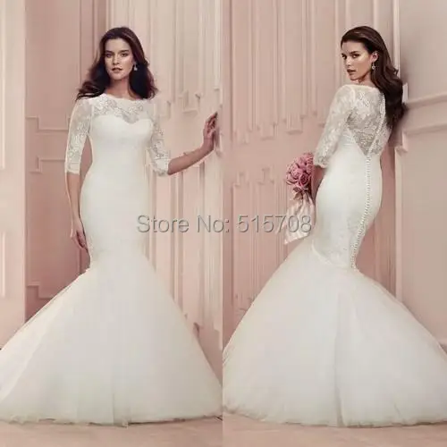 Mermaid Wedding Dresses Sheer Neck Lace Appliques Backless Half Sleeves Lace Bridal Gowns 2015 Spring Custom Cheap
Mermaid Wedding Dresses Sheer Neck Lace Appliques Backless Half Sleeves Lace Bridal Gowns 2015 Spring Custom Cheap