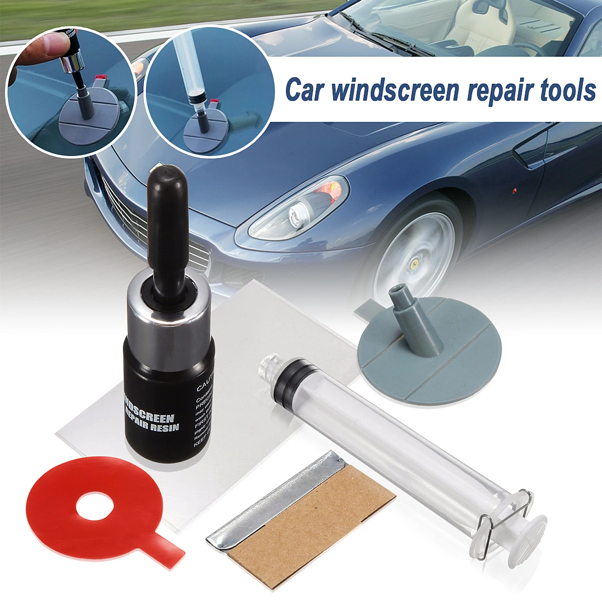 1X Windshield Repair Injector1 repair resin 2 Adhesive Seal 1Pedestal 5 Curing Film Razor Blade And Instruction Manual
1X Windshield Repair Injector1 repair resin 2 Adhesive Seal 1Pedestal 5 Curing Film Razor Blade And Instruction Manual
