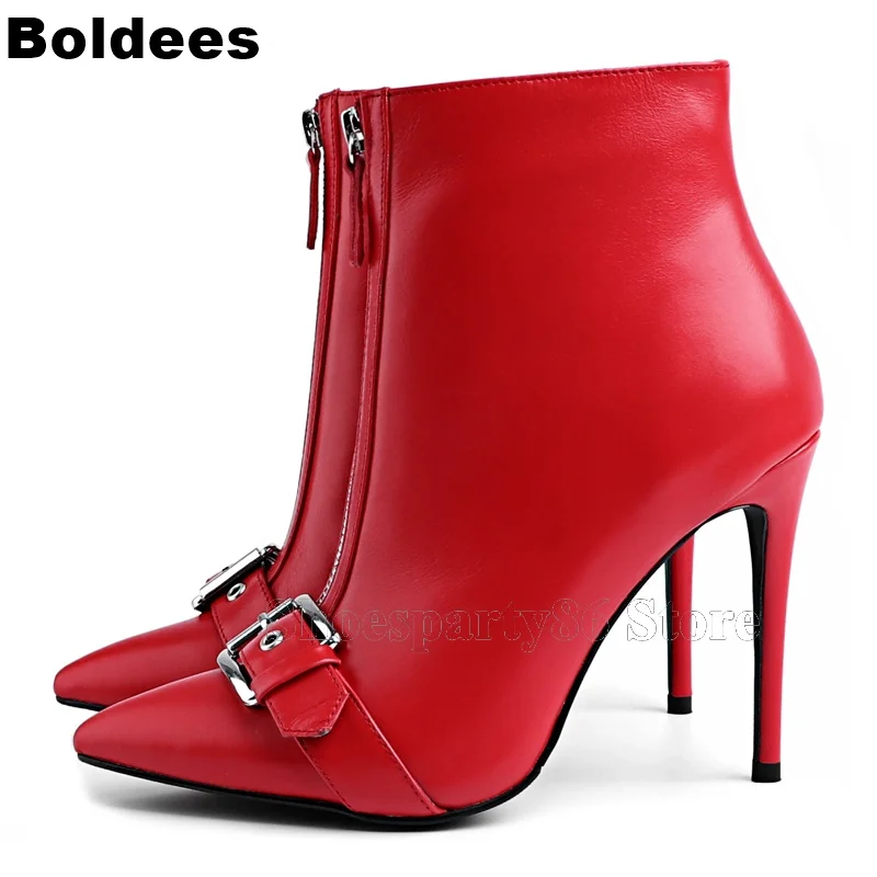 New Fashion Red Real Leather Thin High Heel Pointed Toe Buckle Zipper Designer Women Winter Boots
New Fashion Red Real Leather Thin High Heel Pointed Toe Buckle Zipper Designer Women Winter Boots