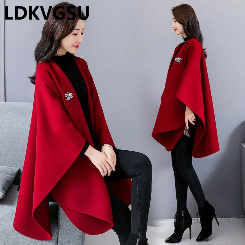 Red Woolen Coat Female Long Shawl 2018 Autumn Winter New Korean Fashion Women Casual Oversized Cloak Nizi Coat Tide Is1508 
Red Woolen Coat Female Long Shawl 2018 Autumn Winter New Korean Fashion Women Casual Oversized Cloak Nizi Coat Tide Is1508