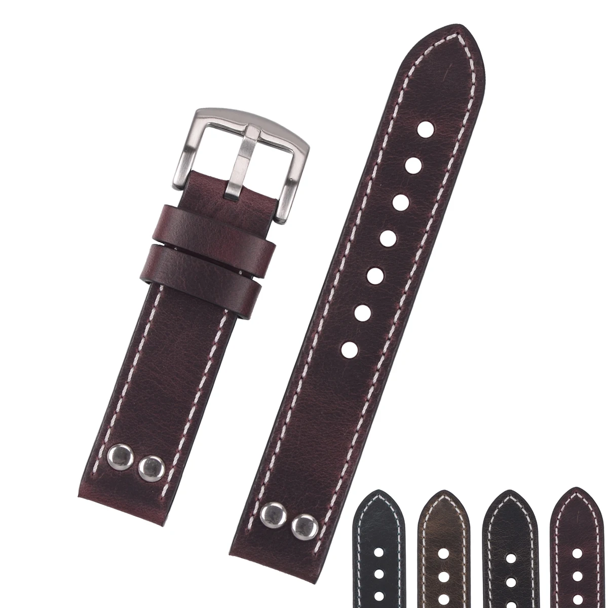 EACHE Oil Waxed Calf Leather Watch Band With Rivet Design 20mm 22mm 24mm Black Brown Red Blue
EACHE Oil Waxed Calf Leather Watch Band With Rivet Design 20mm 22mm 24mm Black Brown Red Blue