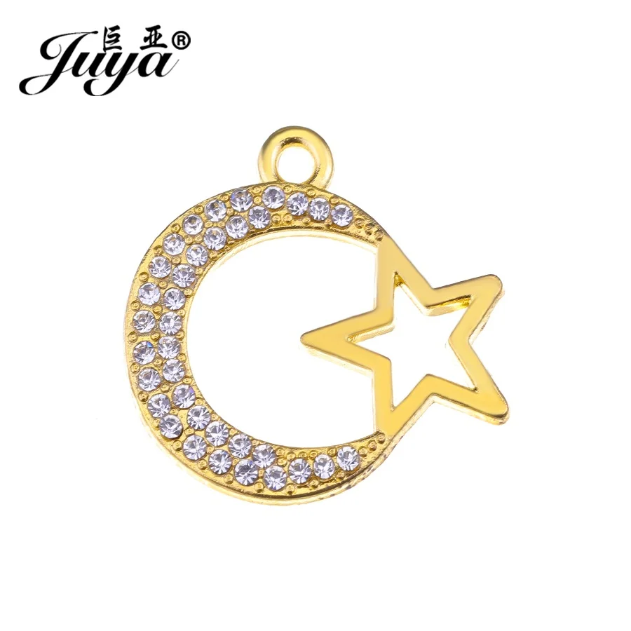 

JUYA 5PCS Zircon Moon Star Charms Pendant Jewelry Making For DIY Islam Muslim Necklace Earring Charms jewellery Crafts Findings