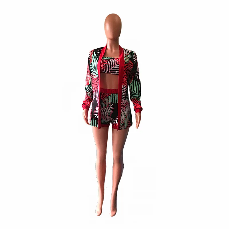 Women Summer Leaves Print Sexy 3 Piece Set Strapless Crop Top And Fitniss Shorts And Long Sleeve Coat Beach Three Pcs Outfits
Women Summer Leaves Print Sexy 3 Piece Set Strapless Crop Top And Fitniss Shorts And Long Sleeve Coat Beach Three Pcs Outfits