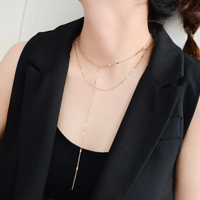 Rose gold color double layer choker necklace women collares femme, minimalism stainless steel necklaces long pendant jewelry
Rose gold color double layer choker necklace women collares femme, minimalism stainless steel necklaces long pendant jewelry