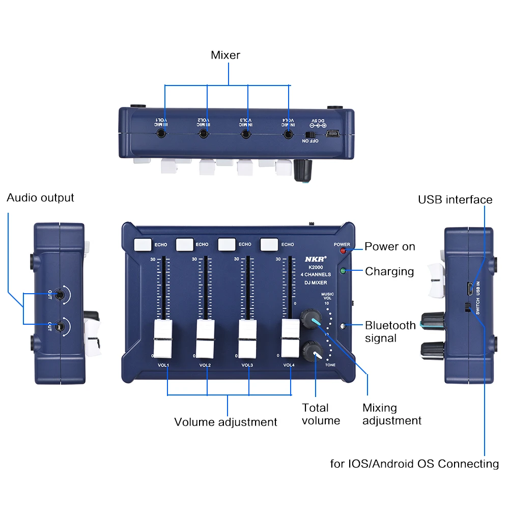 Professional Mini Pocket 4-Channel mono Stereo Audio DJ Sound Mixer USB Powered BT Connecting Mobile Phone Blue
Professional Mini Pocket 4-Channel mono Stereo Audio DJ Sound Mixer USB Powered BT Connecting Mobile Phone Blue