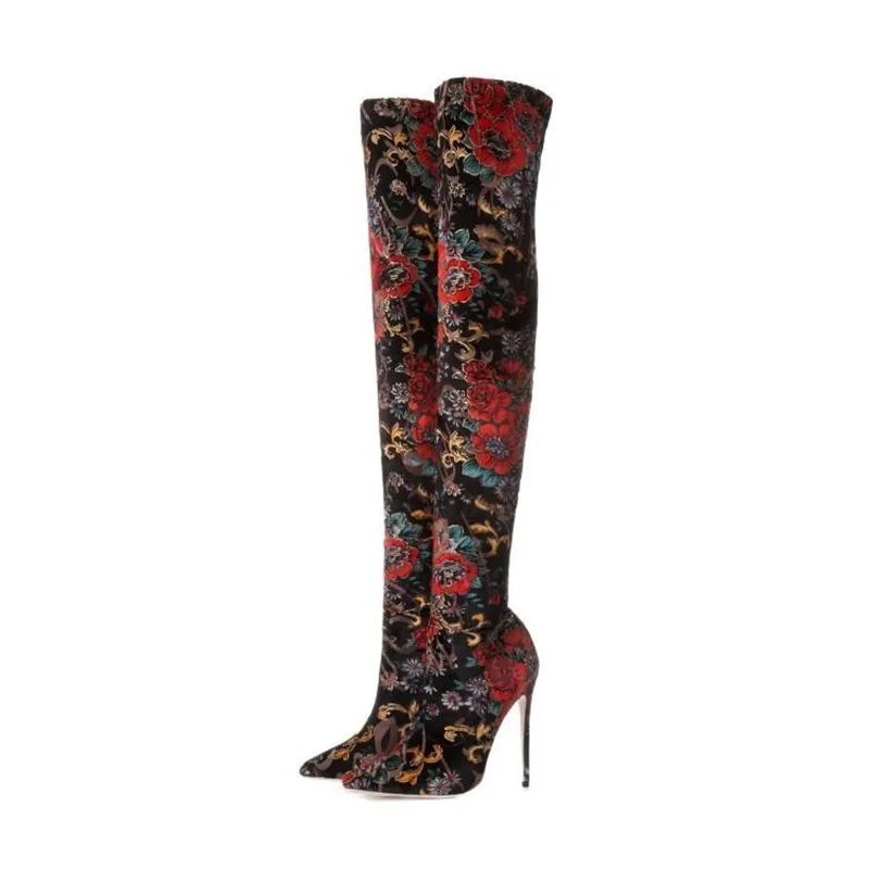 Embroider Stretch Fabric Boots Women Pointed Toe Print Shoes Floral Large Size EUR 46 Retro Style Stockings Boots Newest Arrival
Embroider Stretch Fabric Boots Women Pointed Toe Print Shoes Floral Large Size EUR 46 Retro Style Stockings Boots Newest Arrival