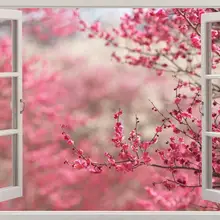 3D ярко розовый цветок сливы оконной рамы окна настенные