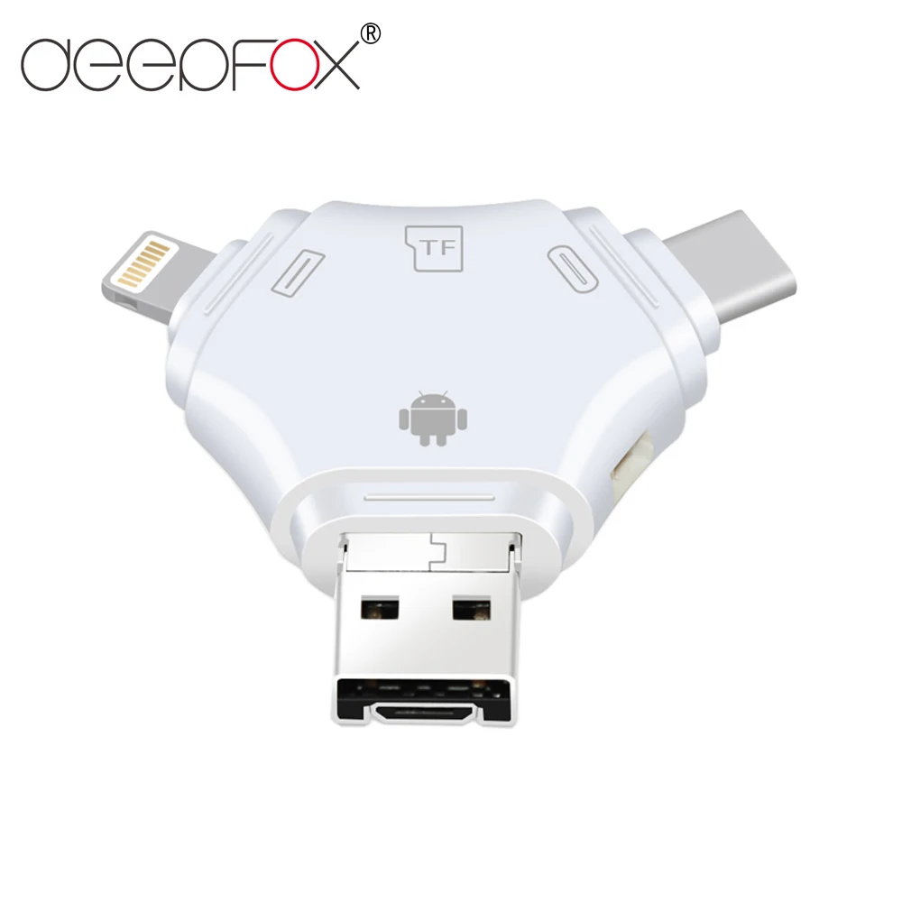 Кардридер Deepfox 4 в 1 Type-c/Lightning/Micro USB/USB 2,0, устройство для чтения карт Micro SD, OTG для Android, iPad/iPhoneX
Кардридер Deepfox 4 в 1 Type-c/Lightning/Micro USB/USB 2,0, устройство для чтения карт Micro SD, OTG для Android, iPad/iPhoneX