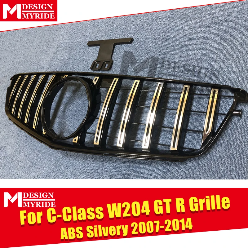 Для MercedesMB W204 Sport grill GT R style ABS silver без знака C class C200 C63AMG look grills не для C63 AMG 07-14 |