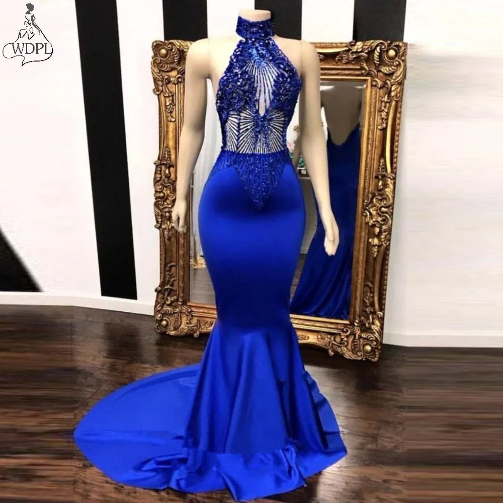 Popular Royal Blue High Neck Prom Dresses Real Photos 2019 Mermaid See Through Beads Satin Long Evening Gowns Formal Dress
Popular Royal Blue High Neck Prom Dresses Real Photos 2019 Mermaid See Through Beads Satin Long Evening Gowns Formal Dress