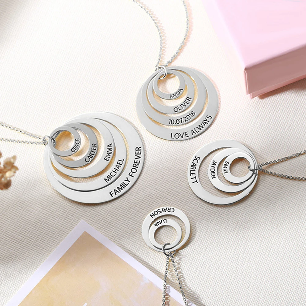 Sweey Wholesale Engraved Family Stacked Circle Necklace Mother's Day Name Necklace Personalized Necklaces for Mother's Day Gift
Sweey Wholesale Engraved Family Stacked Circle Necklace Mother's Day Name Necklace Personalized Necklaces for Mother's Day Gift