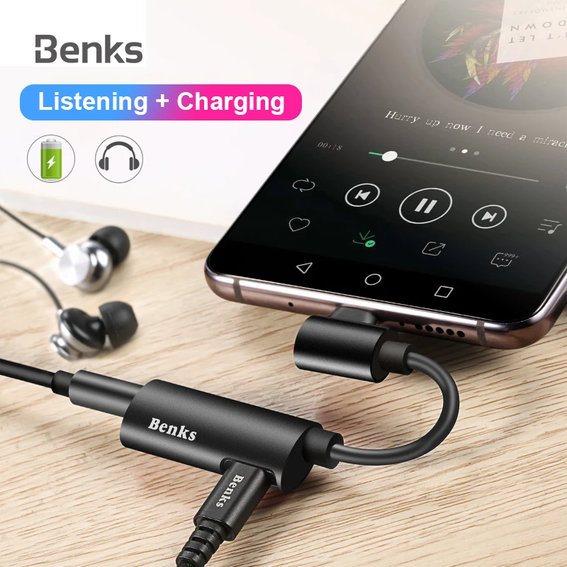 Benks 2 in 1 Type C to 3.5mm Aux Audio Charging Adapter For Samsung S9+ S8+ Xiaomi Mi 6/MIX 2/ Huawei P20 headphone Jack | Мобильные