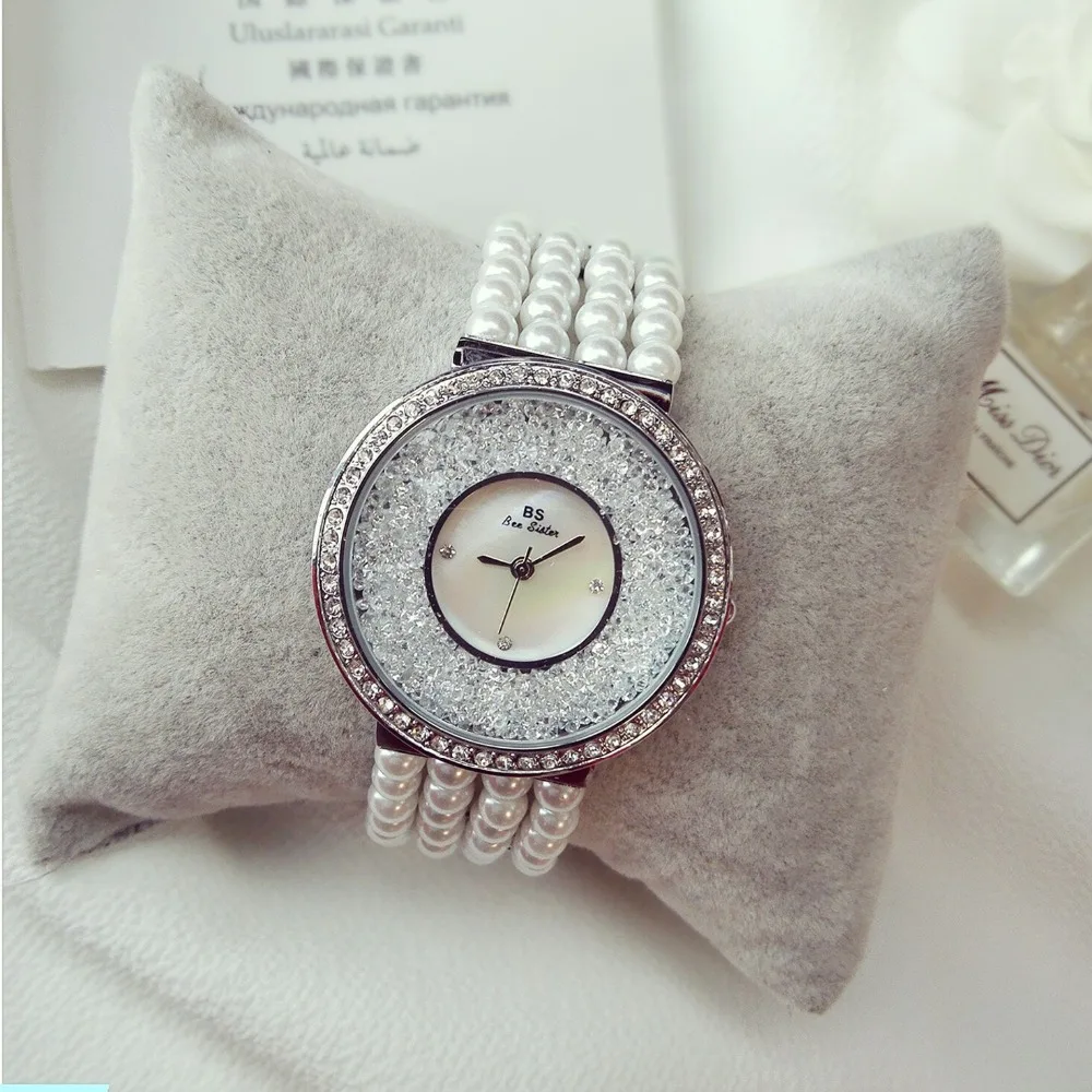 Женские часы с кристаллами и бриллиантами роскошное платье браслет жемчугом 2018 |