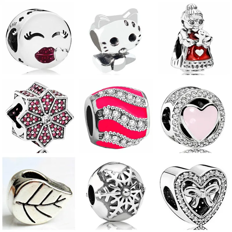 Модные браслеты для женщин Smile Grandma Snowflake Love Heart Bowknot Leaves Charm Beads Fit Pandora Jewelry