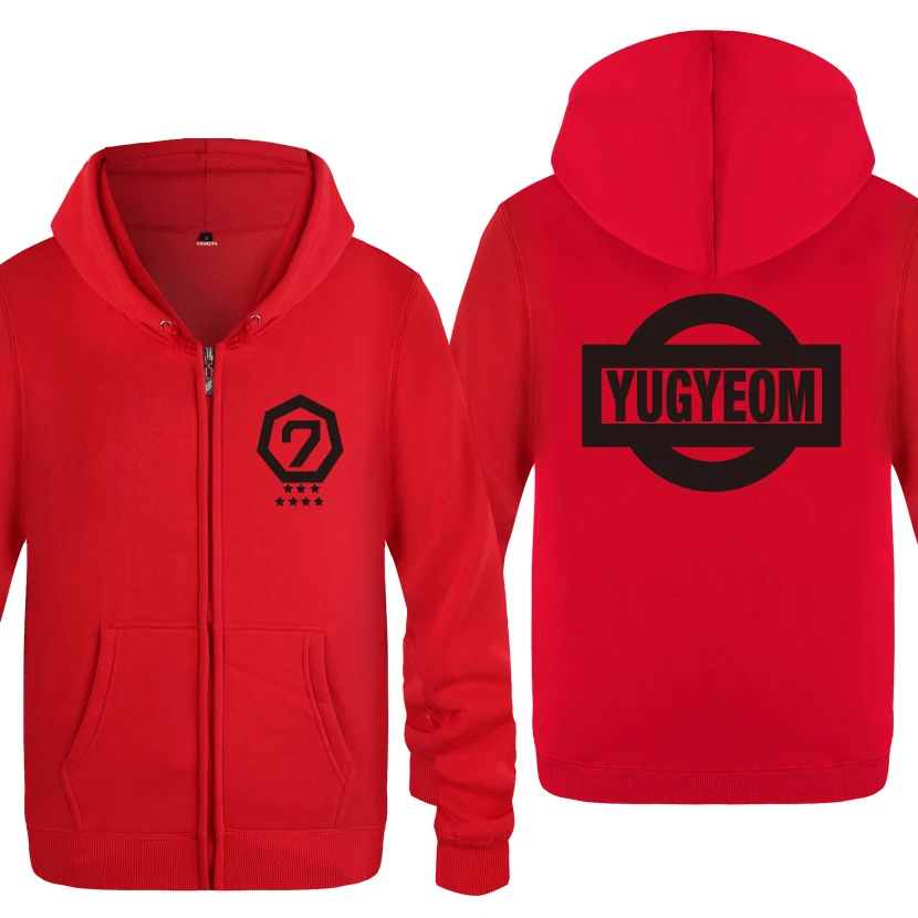 YUGYEOM GOT7 Sweatshirts Men 2018 Mens Zipper Hooded Fleece Hoodies Cardigans