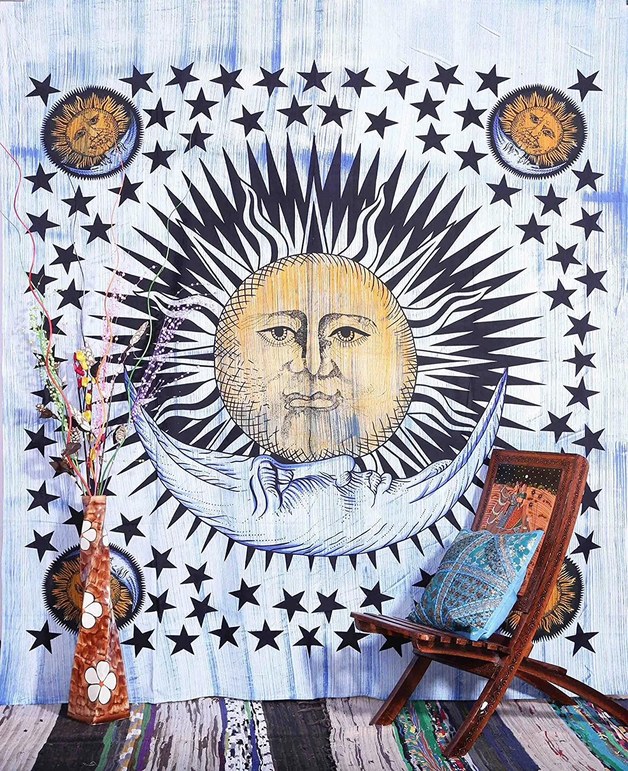 Psychedelic небесные Sun Moon Галстуки со звездами краситель гобелен Хиппи настенный