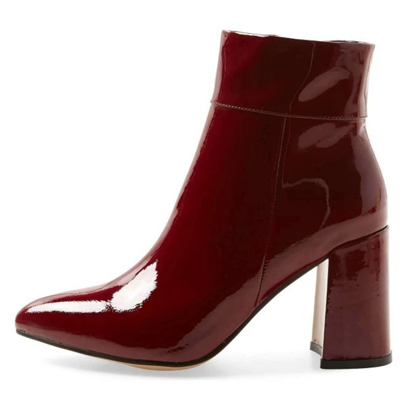 Fashion Burgundy Patent Leather Chunky Heel Ankle Boots For Women 8CM High Heels Female Shoes Short Booties Sexy Dancing Boots
Fashion Burgundy Patent Leather Chunky Heel Ankle Boots For Women 8CM High Heels Female Shoes Short Booties Sexy Dancing Boots