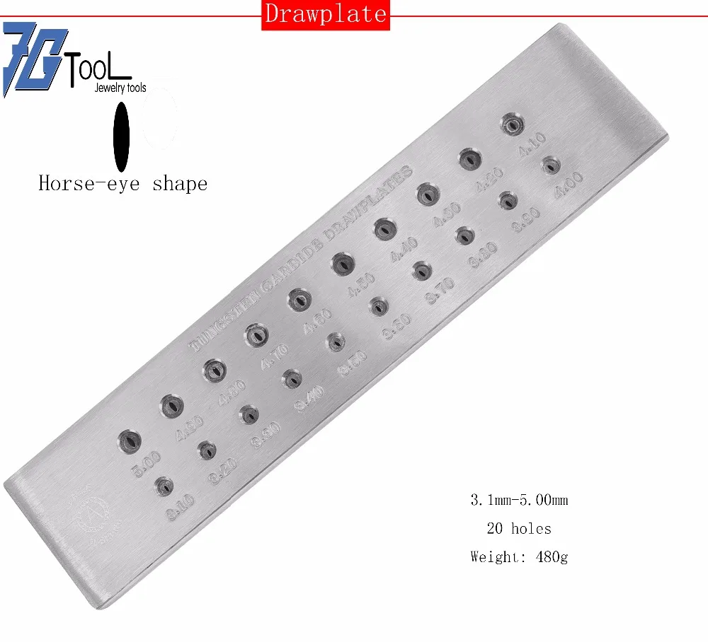 Horse-Eye Shape 3.10-5.00mm 20 holes, Tungsten Carbide Wire Drawplate, Jewelry Making tools
Horse-Eye Shape 3.10-5.00mm 20 holes, Tungsten Carbide Wire Drawplate, Jewelry Making tools