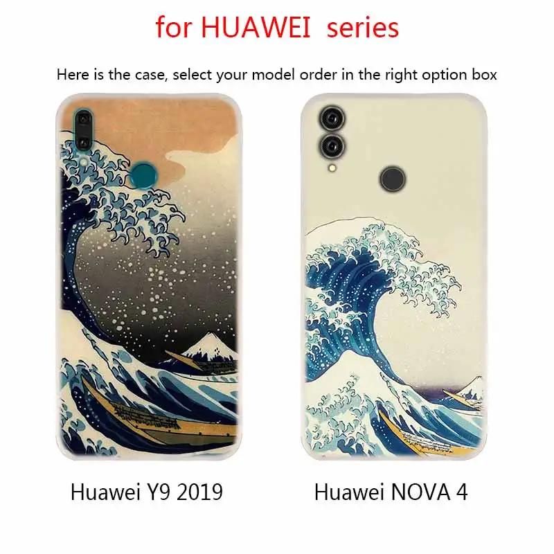 Мягкий силиконовый чехол для Huawei Mate 30 20 10 Lite Pro 20X S Y9 2018 2019 NOVA 3 3i 4 black Cartoon Wave Art Japanes |