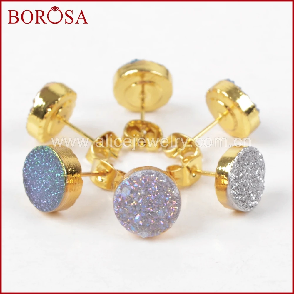 BOROSA 10mm Round Gold Color Natural Stone Druzy Titanium Rainbow Stud Earrings Drusy Geode Stud Earring for Women G1278
BOROSA 10mm Round Gold Color Natural Stone Druzy Titanium Rainbow Stud Earrings Drusy Geode Stud Earring for Women G1278