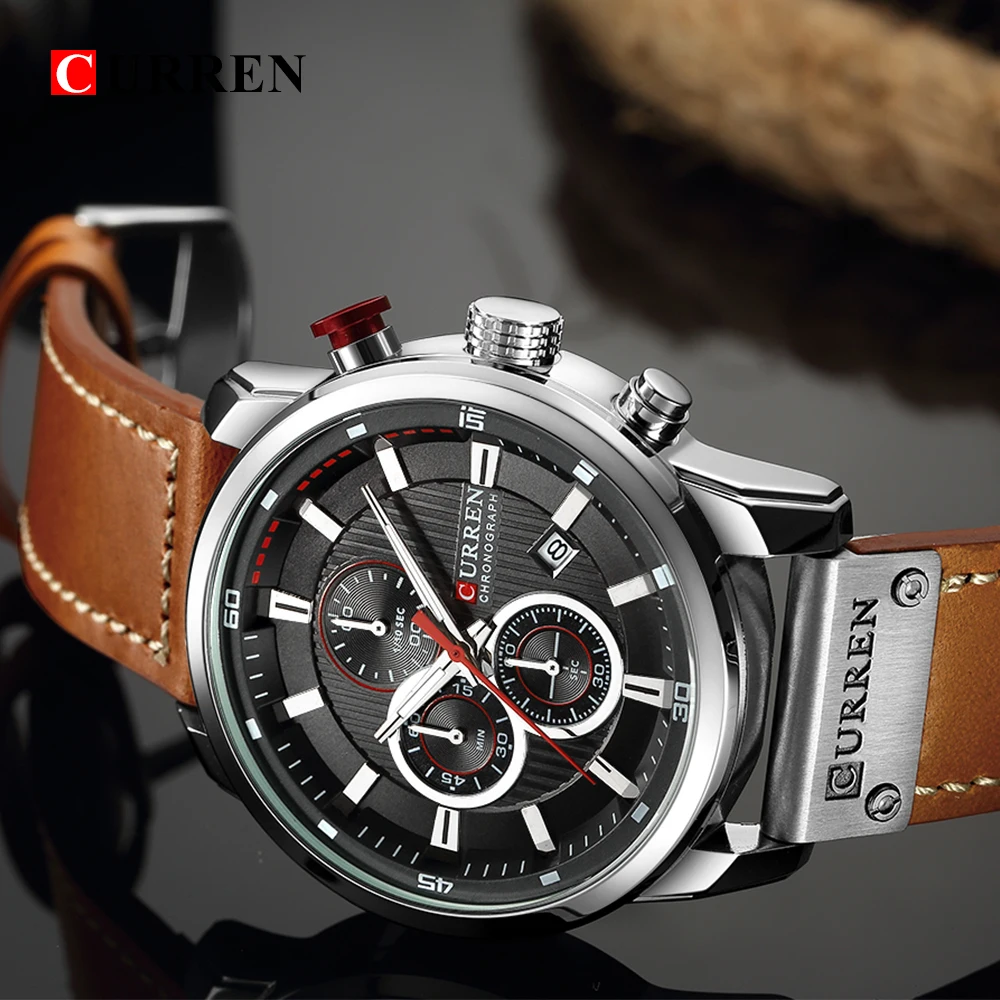Новые часы для мужчин люксовый бренд CURREN Хронограф Мужские спортивные Высокое