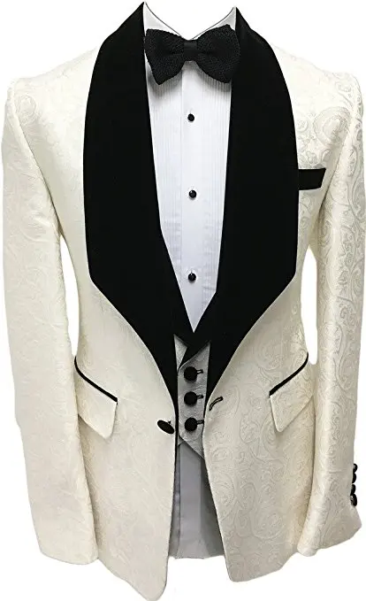 Custom Made Ivory Jacquard Groomsmen Groom Tuxedos Shawl Velvet Lapel Men Suits Wedding Best Man Blazer 3 Pieces Costume Homme
Custom Made Ivory Jacquard Groomsmen Groom Tuxedos Shawl Velvet Lapel Men Suits Wedding Best Man Blazer 3 Pieces Costume Homme