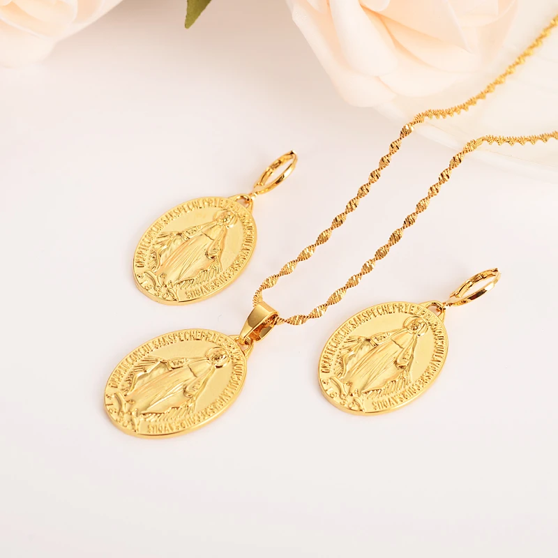 Gold Virgin Mary religions Jewelry Set Trendy Our Lady Women Men party czJewelry Cross Pendant earring Set for women girls gift
Gold Virgin Mary religions Jewelry Set Trendy Our Lady Women Men party czJewelry Cross Pendant earring Set for women girls gift