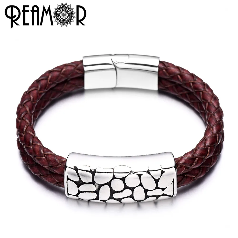 REAMOR Vintage Double Braided Leather Men Bracelets 316L Stainless Steel Irregular Beads Bracelet & Bangle Wristband Jewelry
REAMOR Vintage Double Braided Leather Men Bracelets 316L Stainless Steel Irregular Beads Bracelet & Bangle Wristband Jewelry