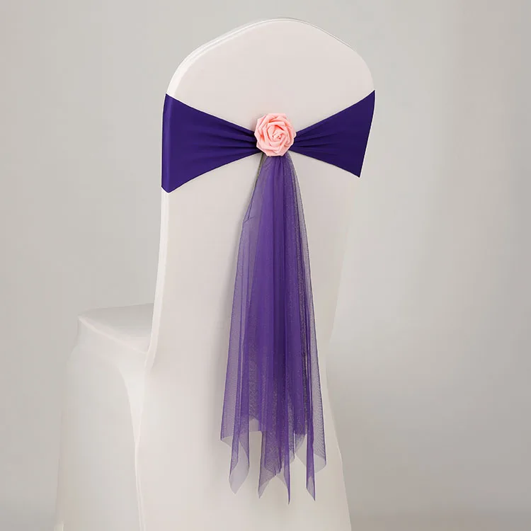 

Пояс из спандекса фиолетового цвета с розовым шариком, искусственный цветок и органза, пояс для стула, Свадебный галстук-бабочка из лайкры, ...