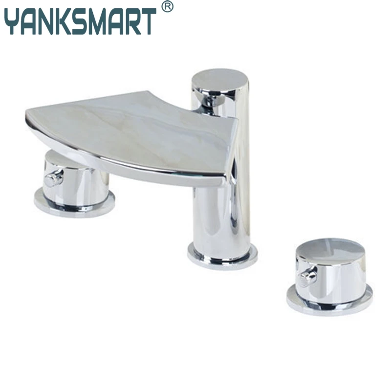 

Double Handles Bathtub New Brand Waterfall Spout Bathroom Chrome 3 Pieces 32C Water Tap Basin Sinks Mixers Taps Faucet
