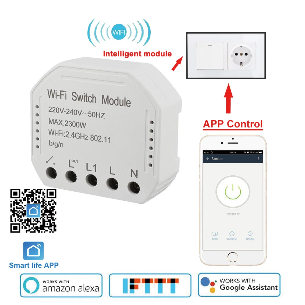 Приложение Smart Life Интеллектуальный переключатель Wi-Fi модуль 220-240V 2300W Управление; Таймер светильник переключатель передачи голоса, Управлен...
Приложение Smart Life Интеллектуальный переключатель Wi-Fi модуль 220-240V 2300W Управление; Таймер светильник переключатель передачи голоса, Управлен...