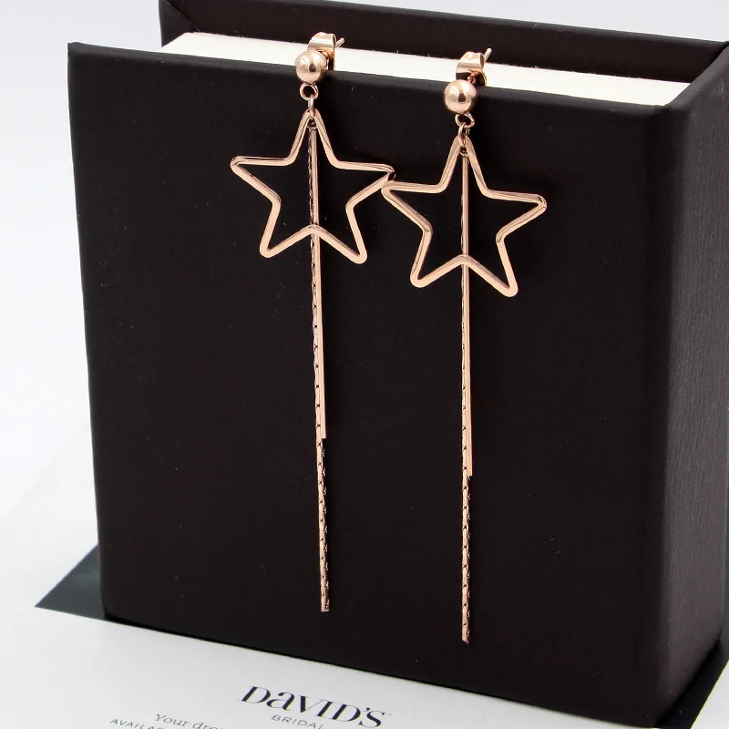Fashion Love Star Tassel Pole Snake bone Chain Drop Earrings Rose Gold Color Stainless Steel Woman Party Christmas Gift
Fashion Love Star Tassel Pole Snake bone Chain Drop Earrings Rose Gold Color Stainless Steel Woman Party Christmas Gift