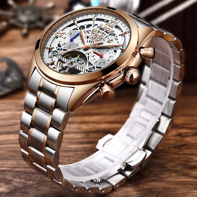 Mechanical Watch LIGE Top Brand Luxury Male Automatic Men Casual Leather Military Waterproof Sport Relogio Masculino | Наручные часы