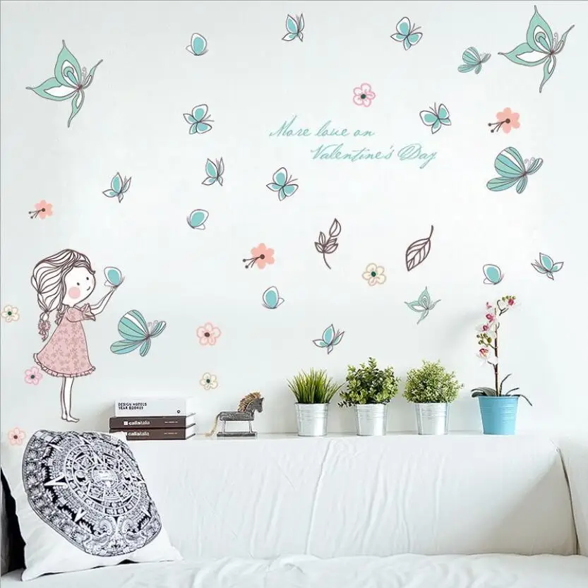 Diy Lovely Baby Girl Bedroom Decor Wall Stickers Cute Cartoon Butterfly Flying Home Children Rooms Naklejki Dekoracyjne XN194 | Дом и сад