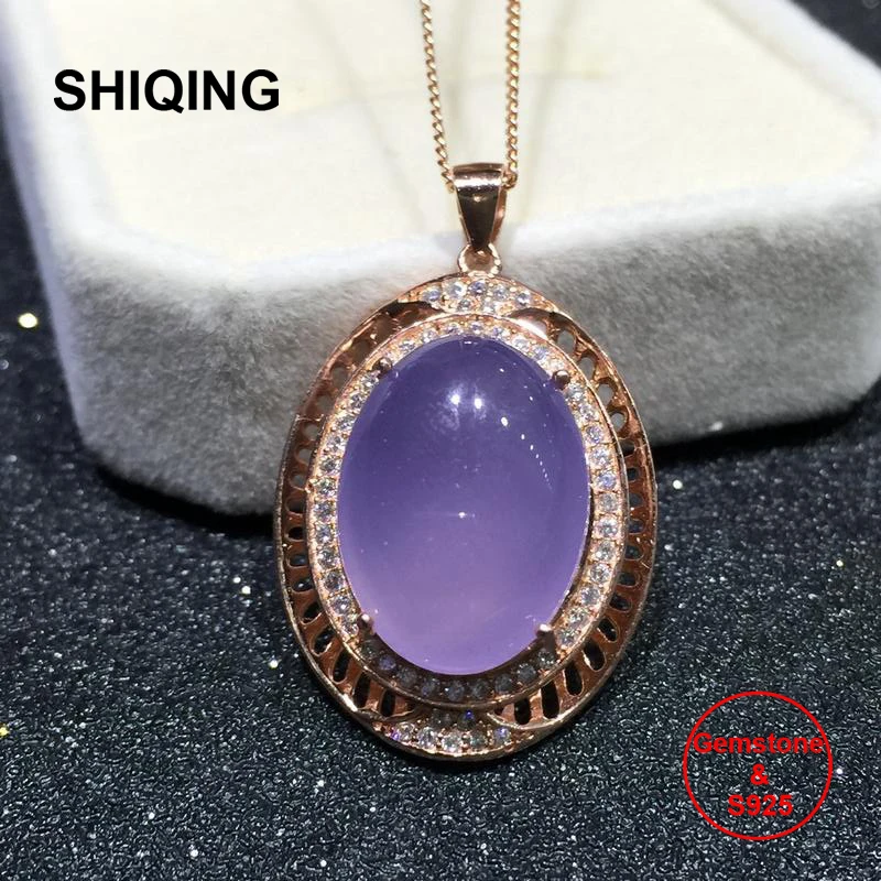 SHIQING 100% Nature blue purple chalcedony sterling silver rose gold color noble necklace for wedding engagement
SHIQING 100% Nature blue purple chalcedony sterling silver rose gold color noble necklace for wedding engagement