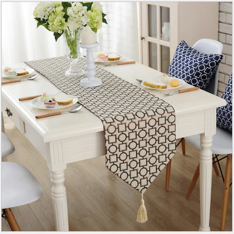 Simple geometric patterns jacquard table runner. Exquisite table cloth. Classic beige and pastel blue table runner tablecloth.
Simple geometric patterns jacquard table runner. Exquisite table cloth. Classic beige and pastel blue table runner tablecloth.
