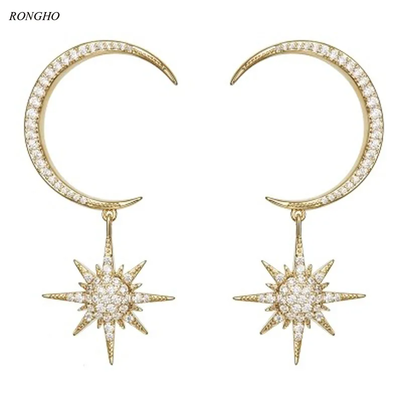Rongho Design Crystal Moon stud earrings for Women Rhinestone Stars Pendant earrings Gold Hiphop jewelry
Rongho Design Crystal Moon stud earrings for Women Rhinestone Stars Pendant earrings Gold Hiphop jewelry